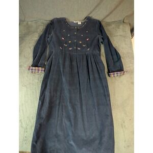 VTG Bobbie Brooks Navy Corduroy Embroidered Cottacore Maxi Dress XL Pockets